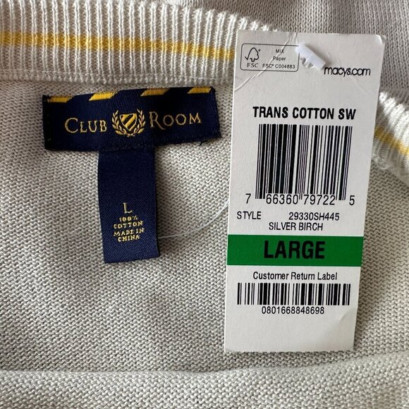 NWT Club Room Silver Birch Ivory Crew Neck Knit Sweater Mens Large - Picture 5 of 7